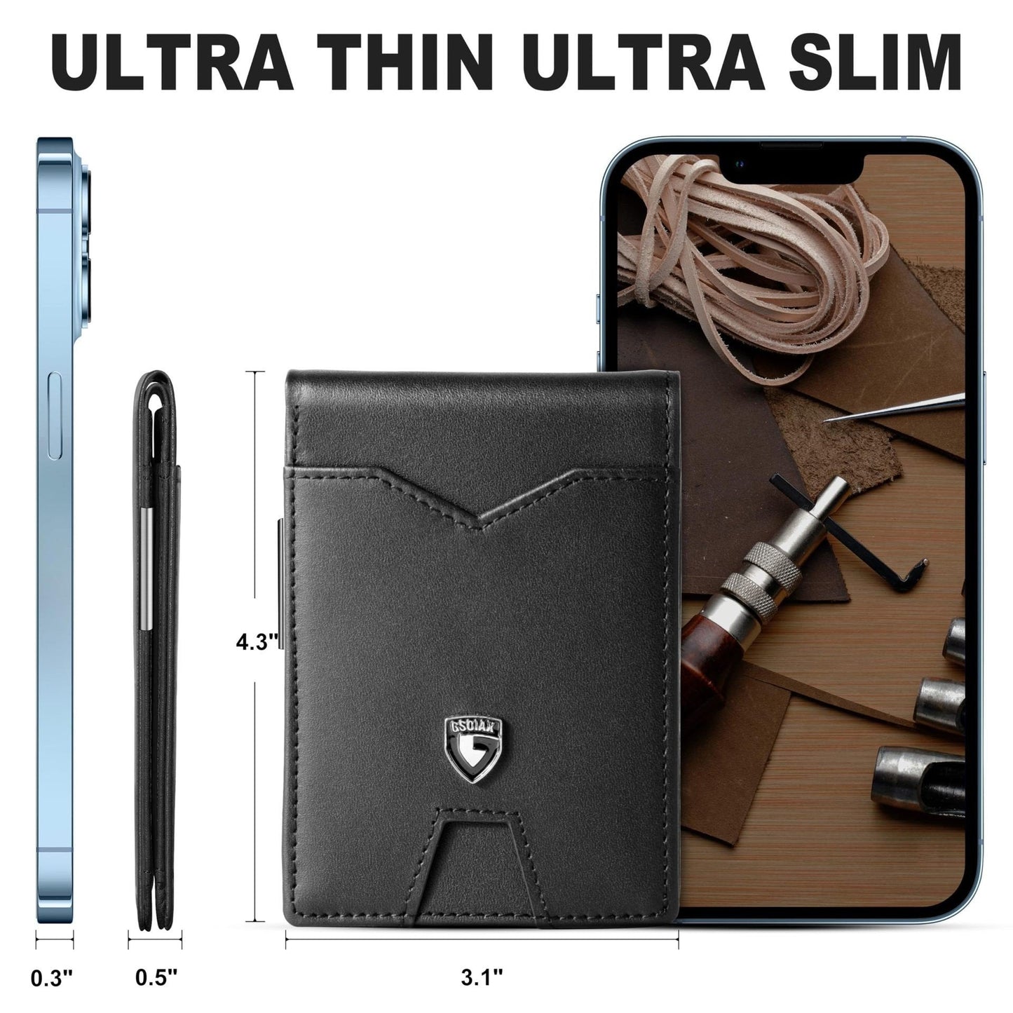 🔥Men's Ultra-Thin Leather Stitching Wallet -✨Simple Carbon Fiber Bi-Fold