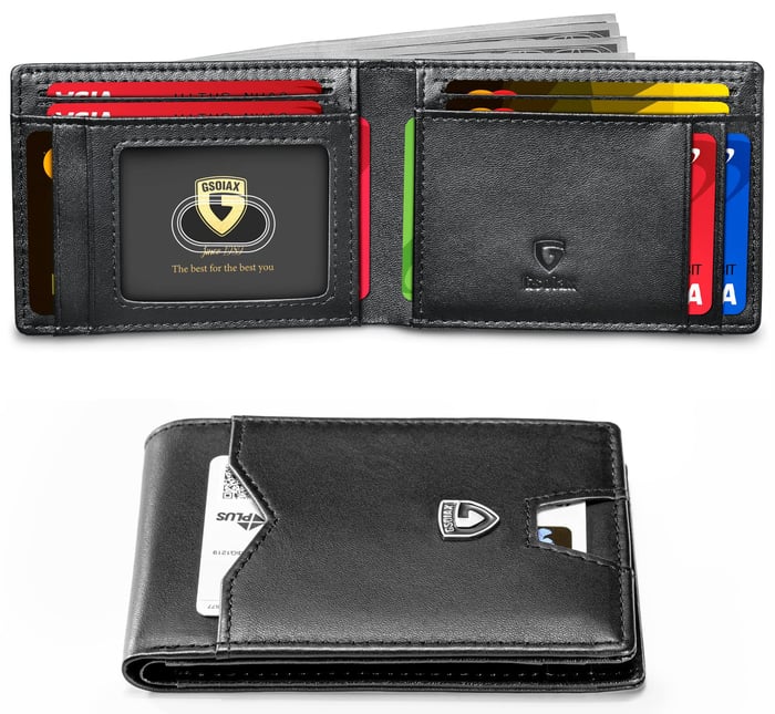 🔥Men's Ultra-Thin Leather Stitching Wallet -✨Simple Carbon Fiber Bi-Fold