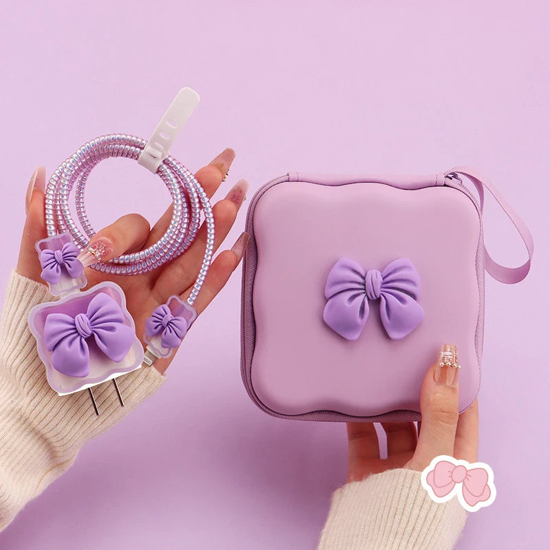 ✨Hot selling trend🔥Bow knot charger data cable storage bag