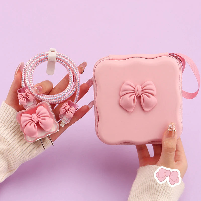 ✨Hot selling trend🔥Bow knot charger data cable storage bag