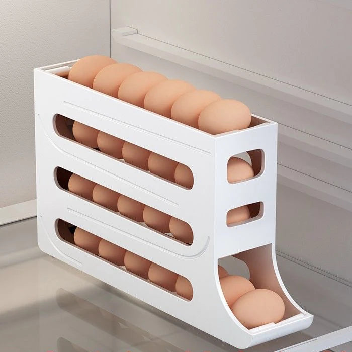 Hot Egg Holder 4 Layers Self-acting Refrigerator Freshable Eggs Storage Container Box High Capacity Rolling Egg Rack Dispenser