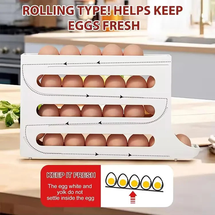 Hot Egg Holder 4 Layers Self-acting Refrigerator Freshable Eggs Storage Container Box High Capacity Rolling Egg Rack Dispenser