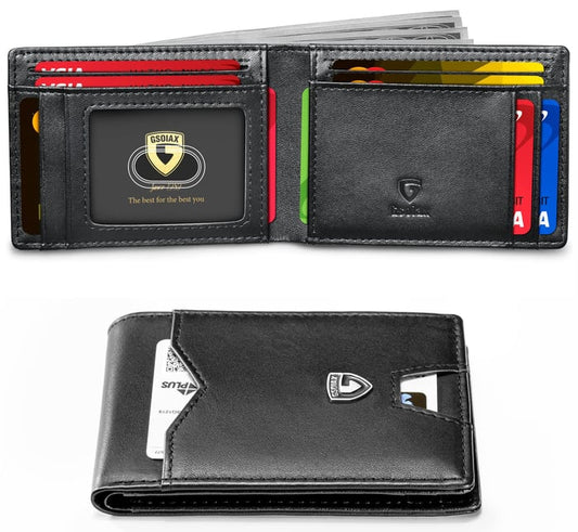 🔥Men's Ultra-Thin Leather Stitching Wallet -✨Simple Carbon Fiber Bi-Fold
