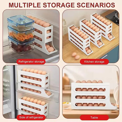 Hot Egg Holder 4 Layers Self-acting Refrigerator Freshable Eggs Storage Container Box High Capacity Rolling Egg Rack Dispenser