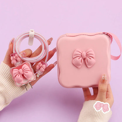 ✨Hot selling trend🔥Bow knot charger data cable storage bag