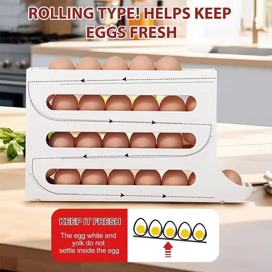 Hot Egg Holder 4 Layers Self-acting Refrigerator Freshable Eggs Storage Container Box High Capacity Rolling Egg Rack Dispenser
